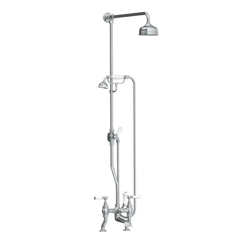 Lefroy Brooks WL 1700 Classic deck mounted bath shower mixer with white levers, riser, hand shower & 5" rose