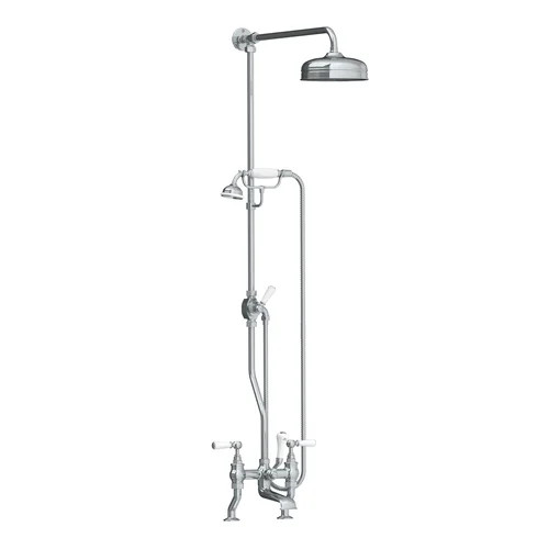 Lefroy Brooks WL 1701 Classic deck mounted bath shower mixer with white levers, riser, hand shower & 8" rose