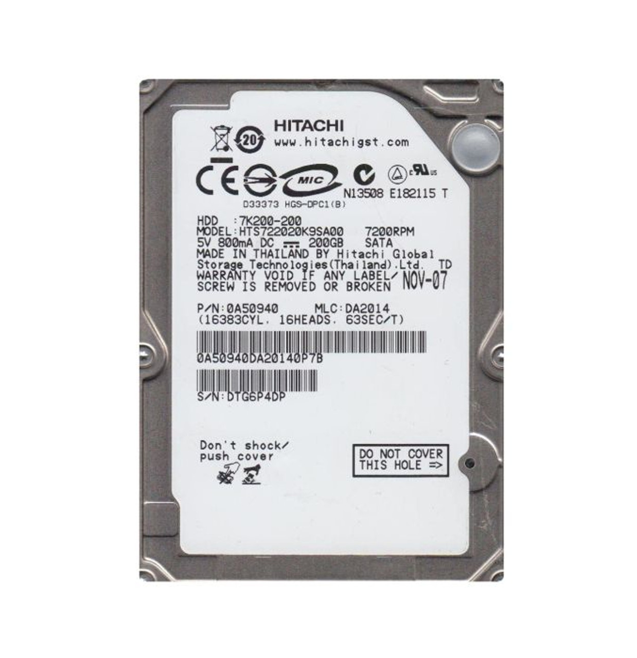 0A50940 | HITACHI | TRAVELSTAR 7K200 200GB 7200RPM SATA 1.5GBPS 16MB CACHE 2.5-INCH HARD DRIVE
