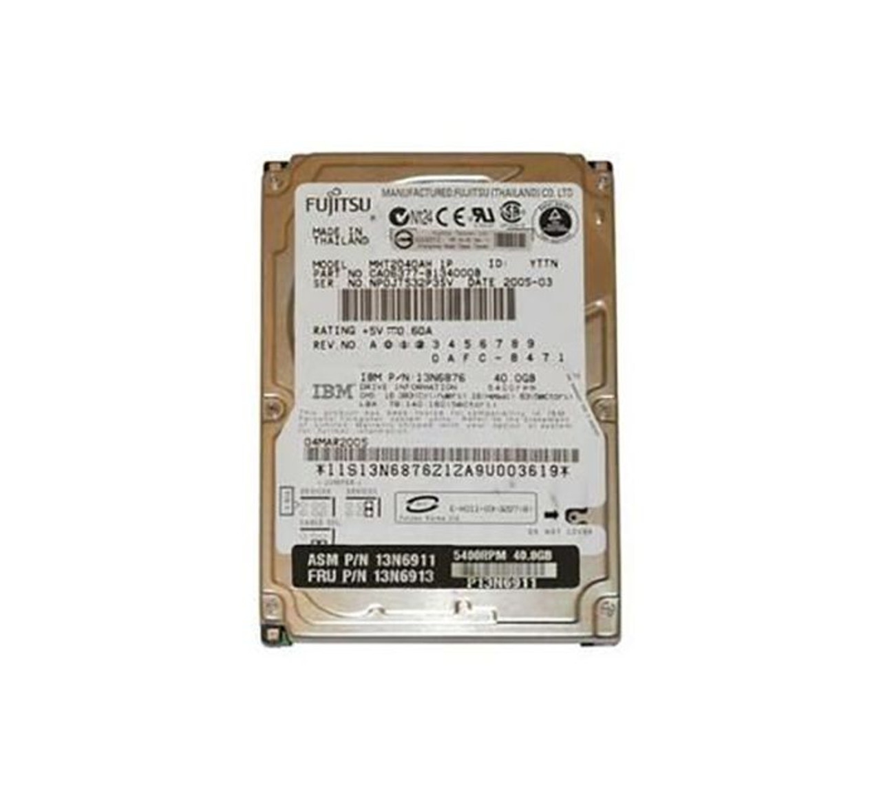 13N6911 | IBM | LENOVO 40GB 5400RPM ATA-100 8MB CACHE 2.5-INCH HARD DISK DRIVE FOR THINKPAD