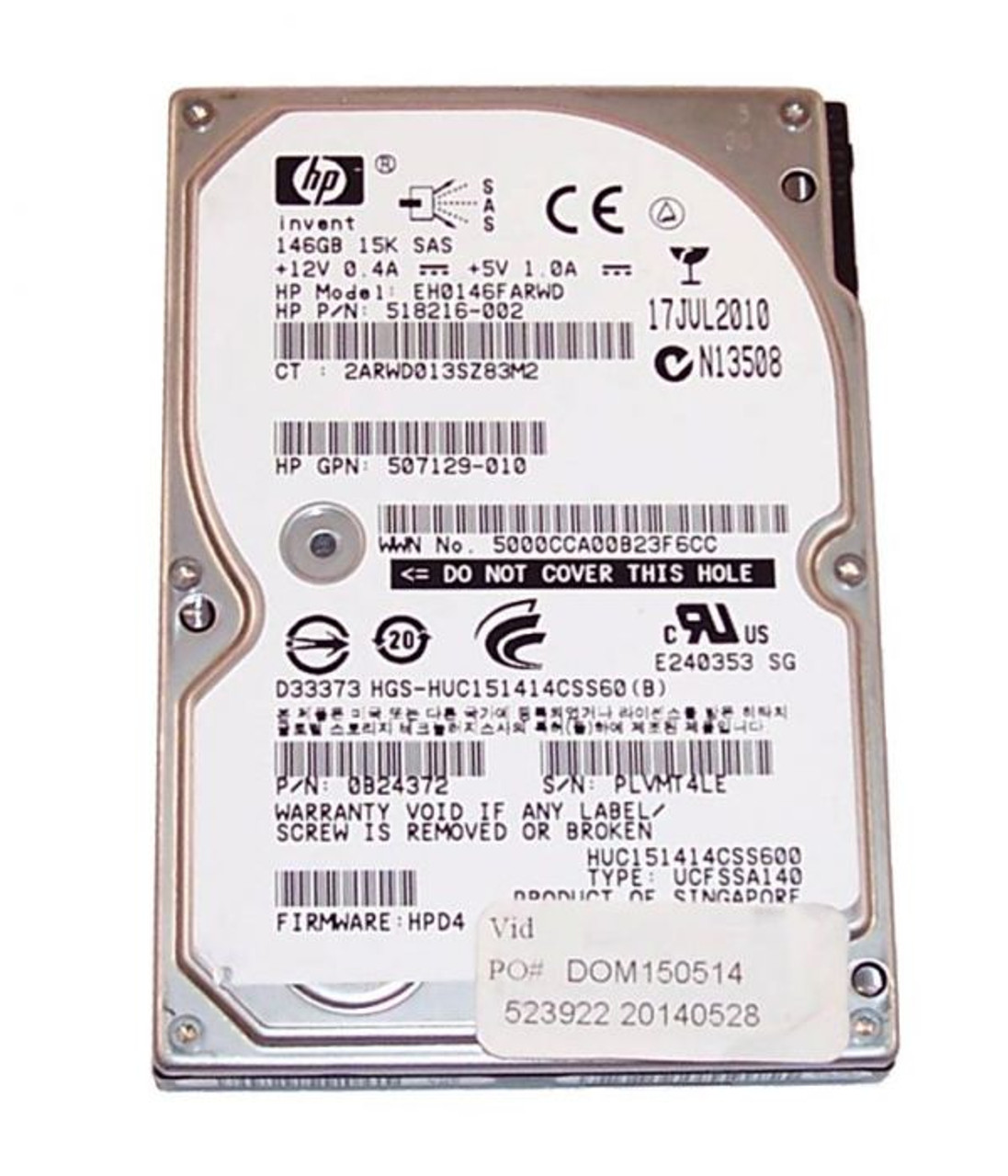 518216R-002 | HP | 146GB 15000RPM SAS 6GB/S HOT-PLUGGABLE DUAL PORT 2.5-INCH HARD DRIVE