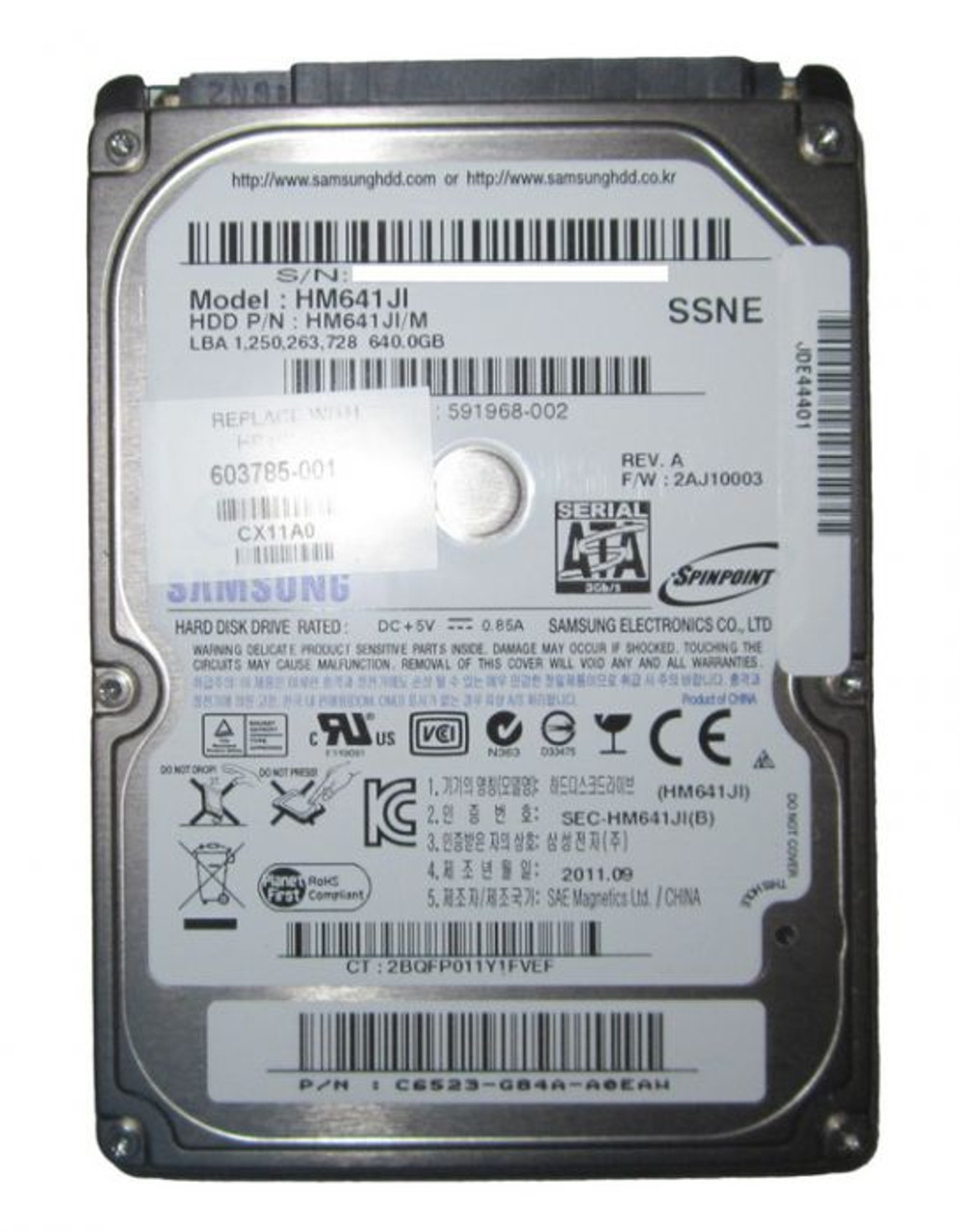 591968-002 | HP | 640GB 5400RPM SATA 3GB/s 2.5-inch Hard Drive