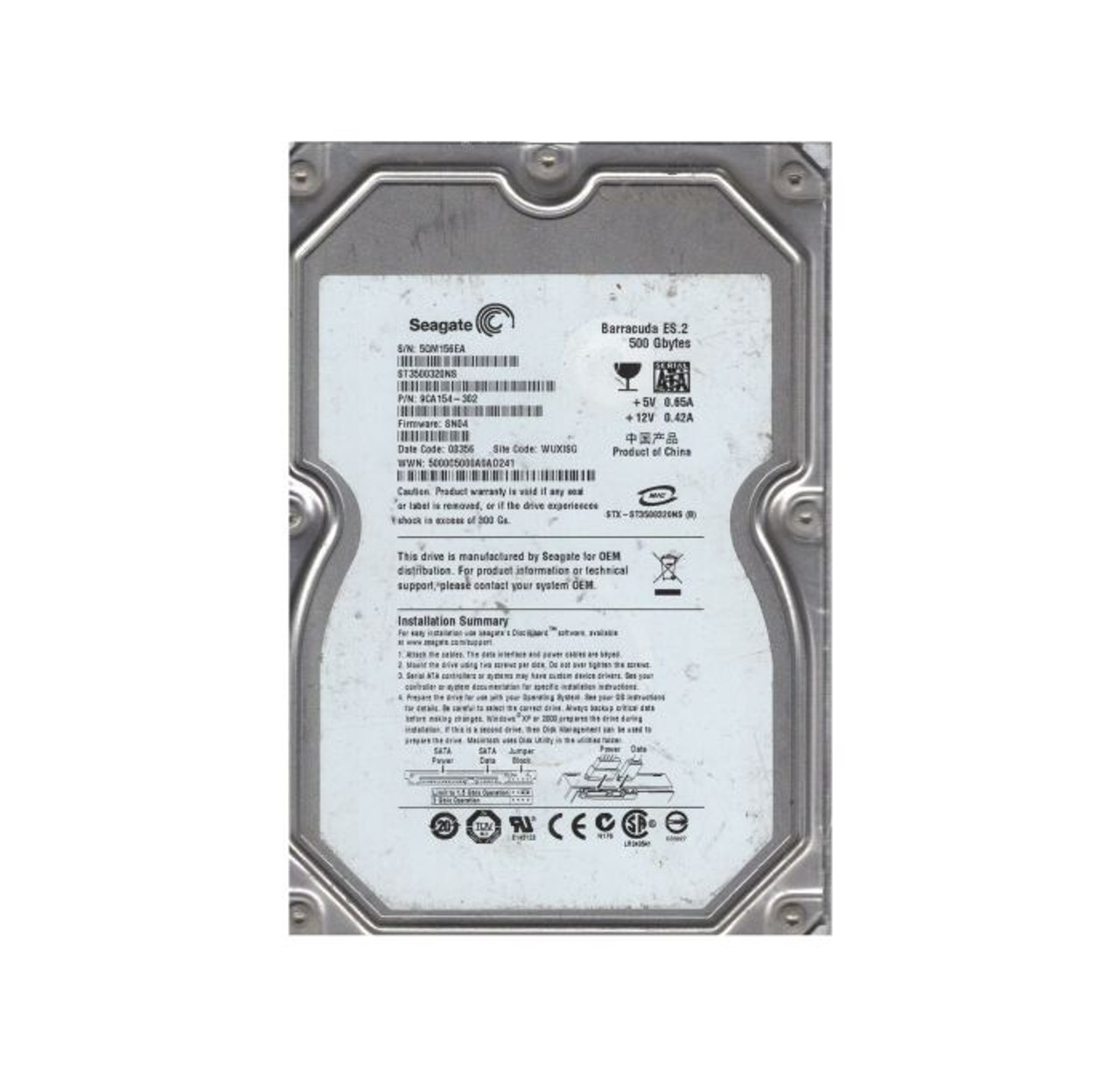 9CA154-302 | Seagate | BarraCuda ES.2 500GB 7200RPM SATA 3GB/s 32MB Cache 3.5-inch Hard Drive