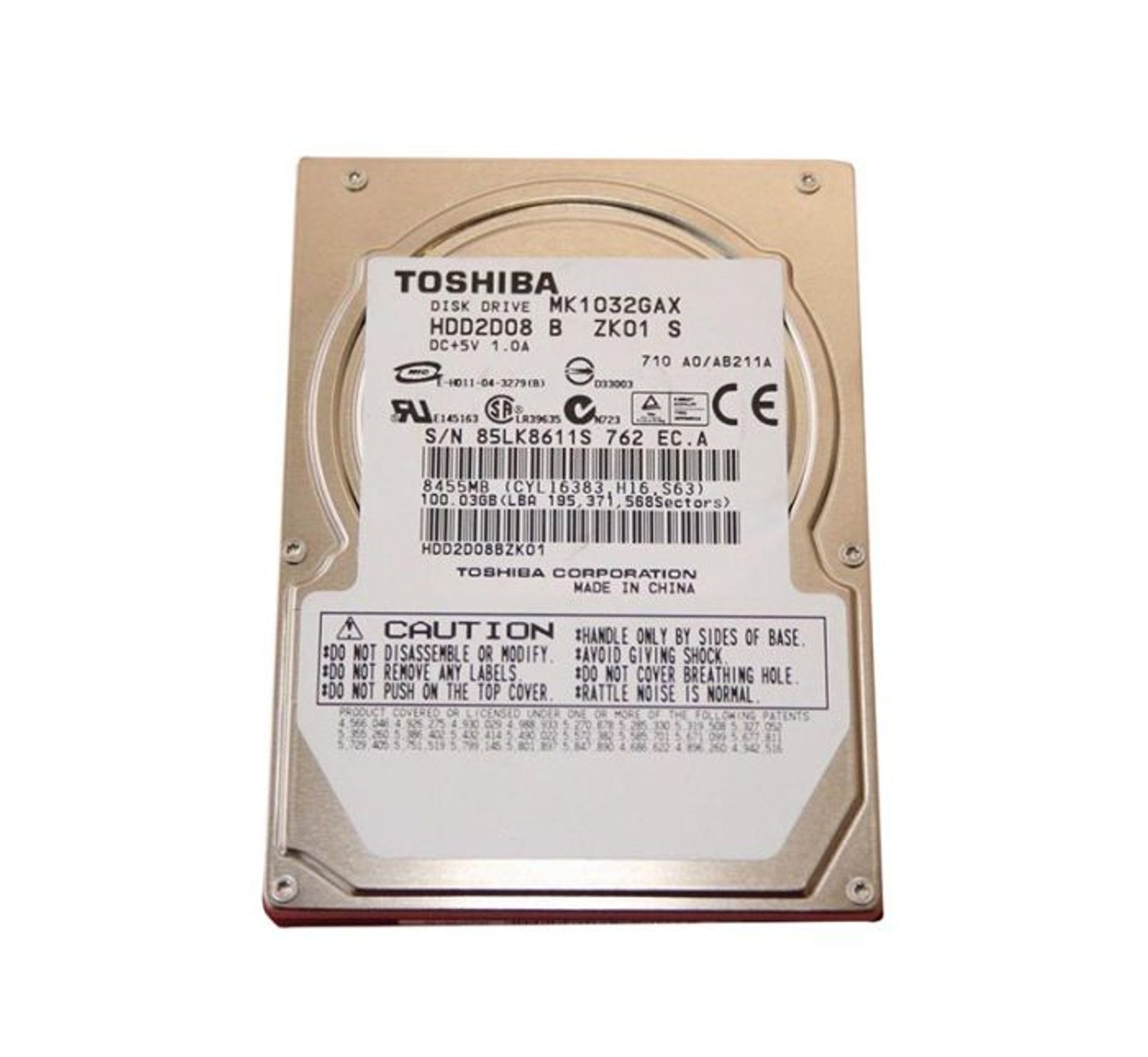 HDD2D08 | TOSHIBA 100GB 5400RPM ATA-100 16MB CACHE 2.5-INCH HARD DRIVE