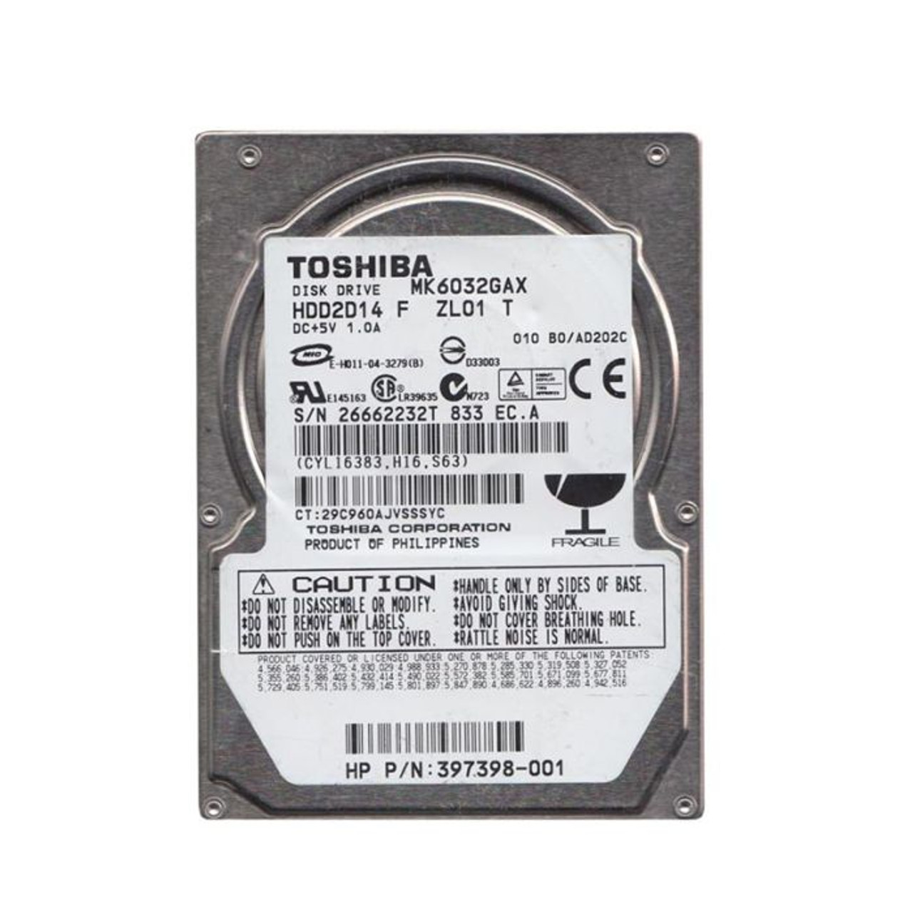 HDD2D14 | TOSHIBA | MK8032GAX 80 GB 2.5 PLUG-IN MODULE HARD DRIVE | IDE ULTRA ATA/100 (ATA-6) | 5400 RPM | 8 MB BUFFER