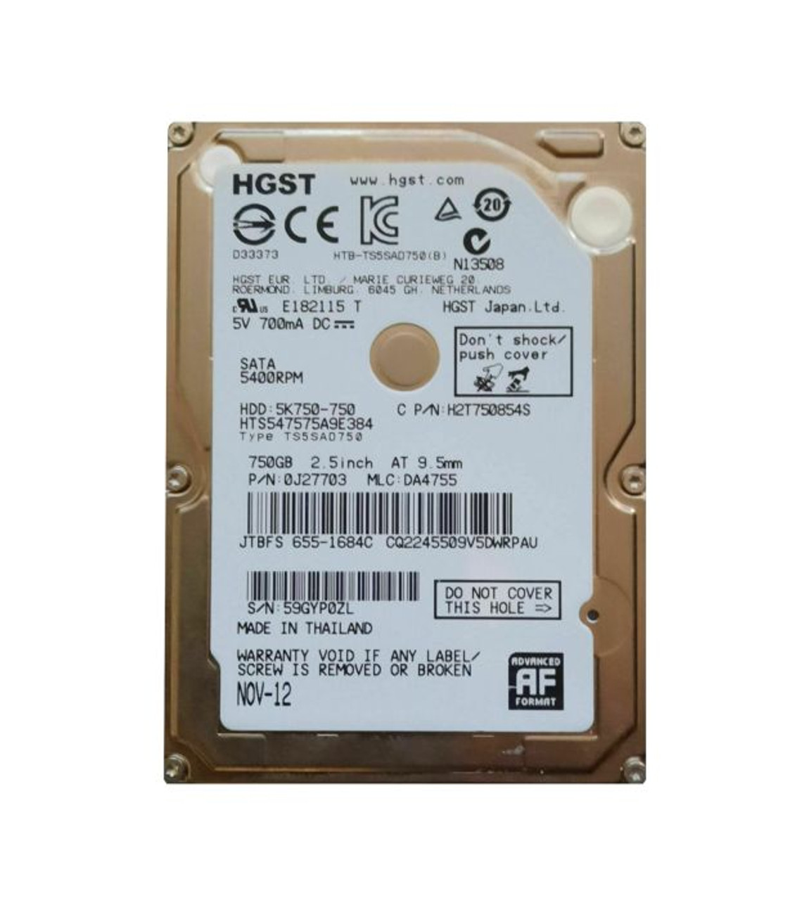HTS547575A9E384 | HITACHI | Travelstar 5K750 750Gb 5400Rpm Sata 3Gb/S 8Mb Cache 2.5-Inch Hard Drive