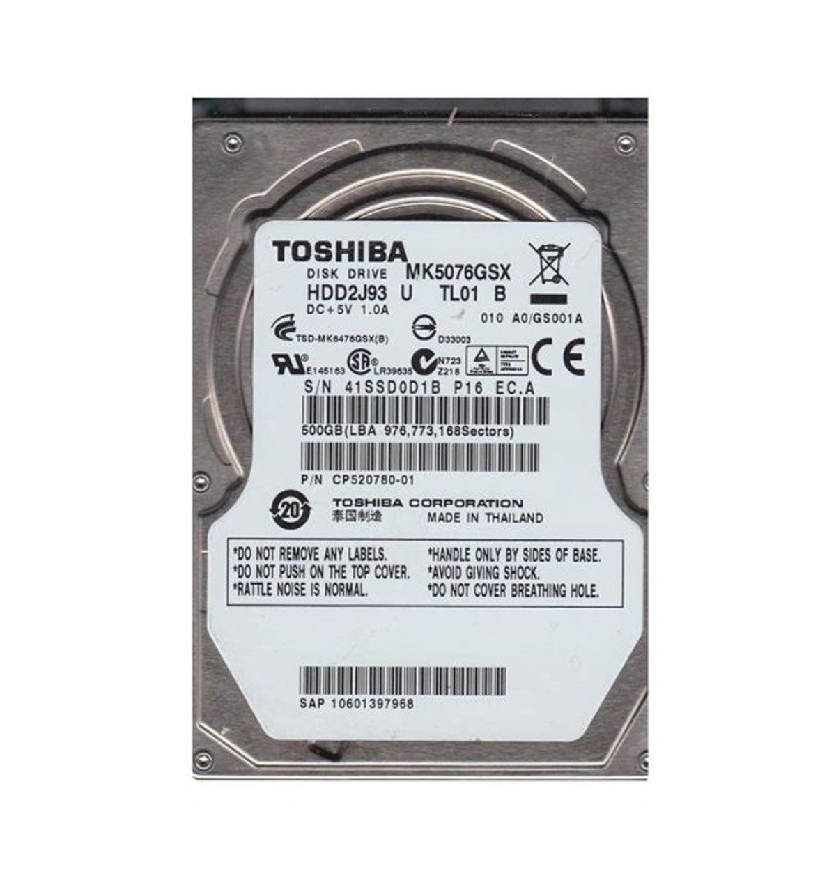 MK5076GSX | TOSHIBA | 500Gb 5400Rpm 8Mb Cache Sata 3Gb/S 2.5-Inch Laptop Hard Drive