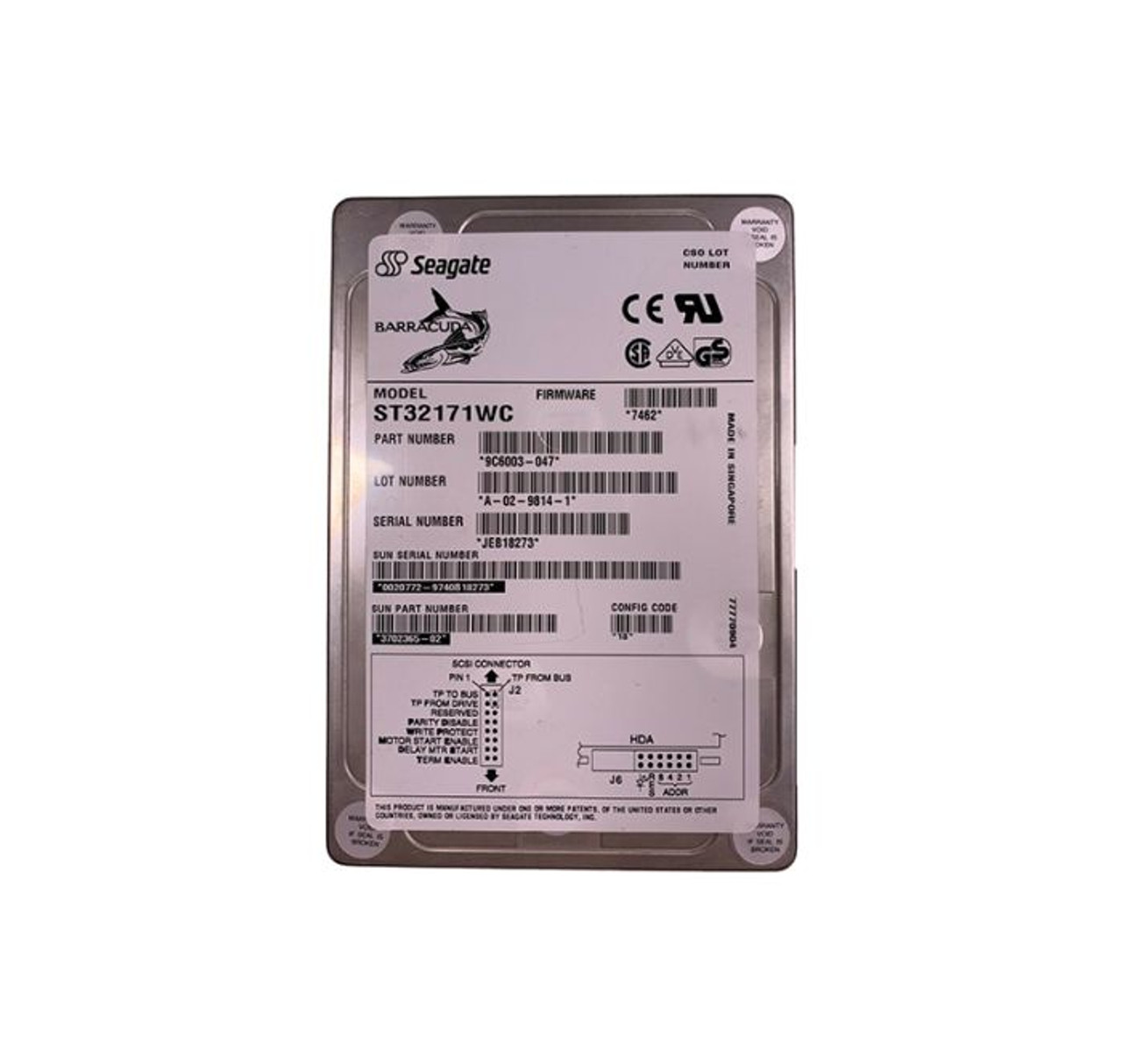 ST32171WC | SEAGATE | BARRACUDA 4LP 2.16GB 7200RPM ULTRA SCSI 80-PIN 512KB CACHE 3.5-INCH HARD DRIVE