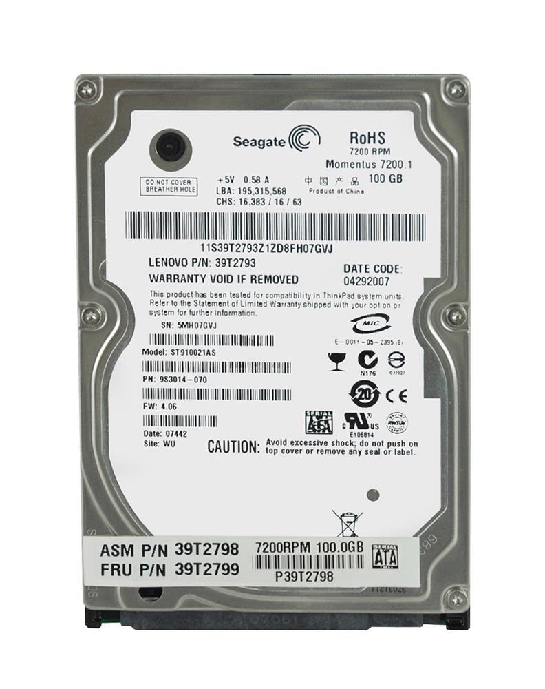 39T2798 | IBM | 100GB 7200RPM SATA 2.5-inch Hard Drive