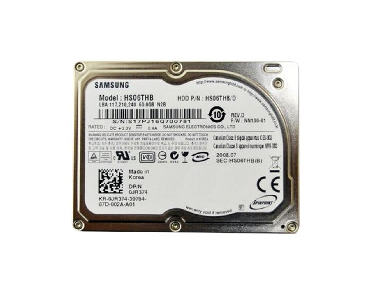 HS06THB/D | SAMSUNG | SPINPOINT N2 60GB 4200RPM PATA 8MB CACHE 1.8-INCH HARD DRIVE