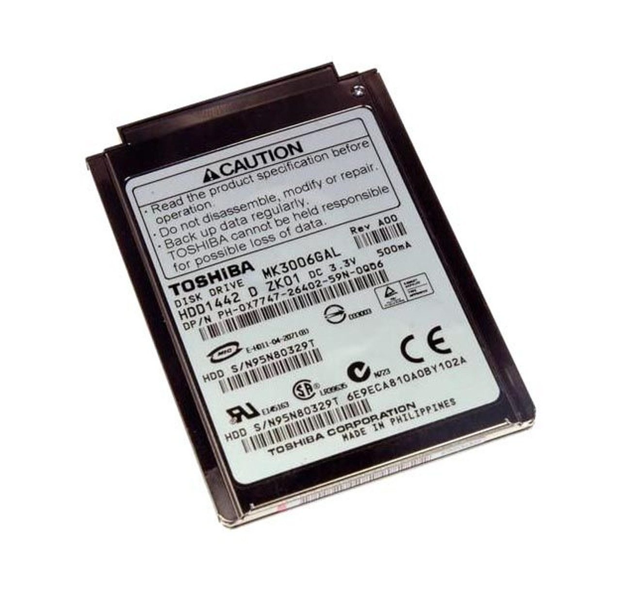 HDD1442D | TOSHIBA | 30GB 4200RPM IDE ULTRA ATA/100 (ATA-6) 2MB CACHE 1.8-INCH HARD DRIVE