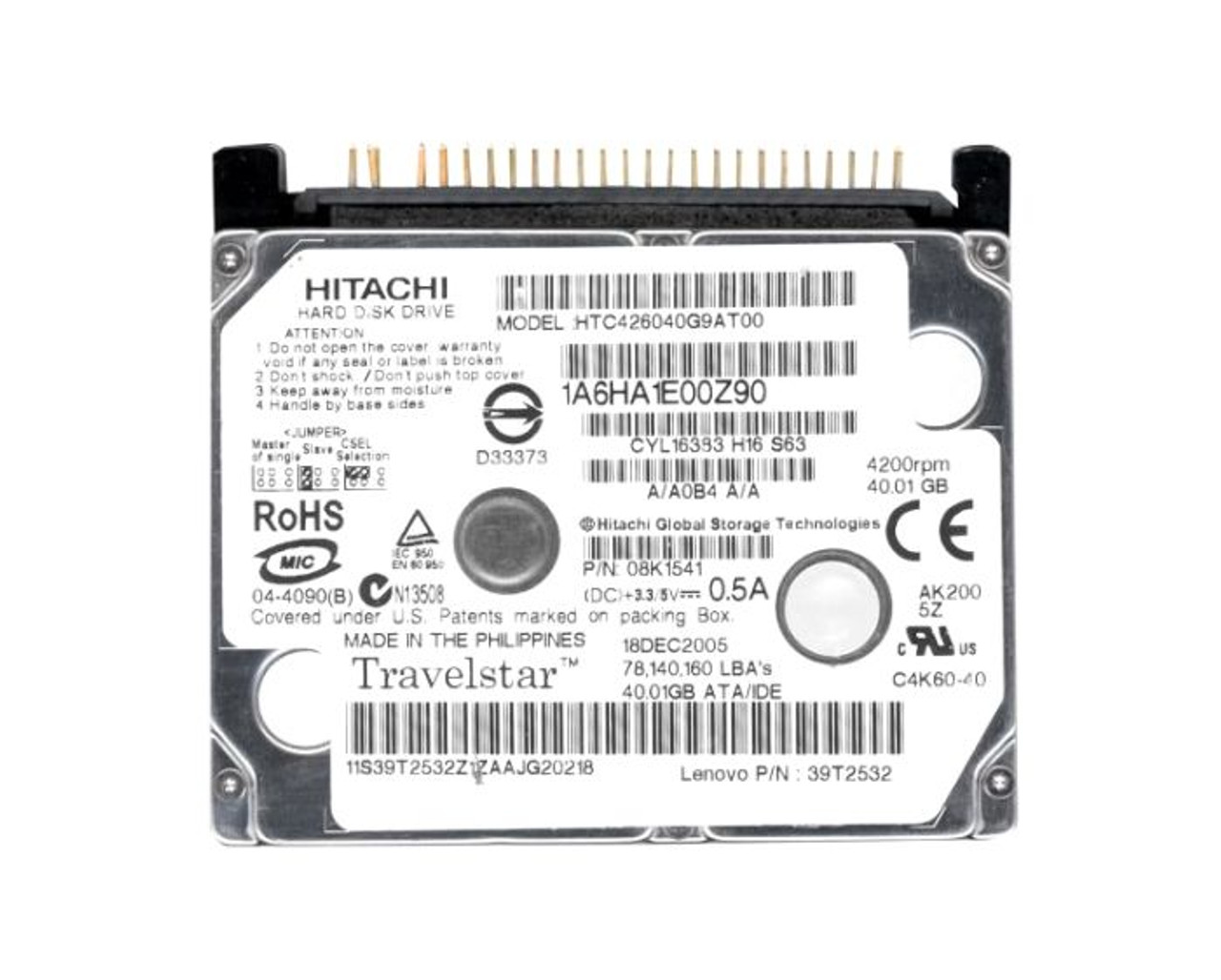 HTC426040G9AT00 | HITACHI | Travelstar C4K60 Series 40Gb 4200Rpm Ide Ultra Ata/100 (Ata-6) 2Mb Cache 1.8-Inch Hard Drive