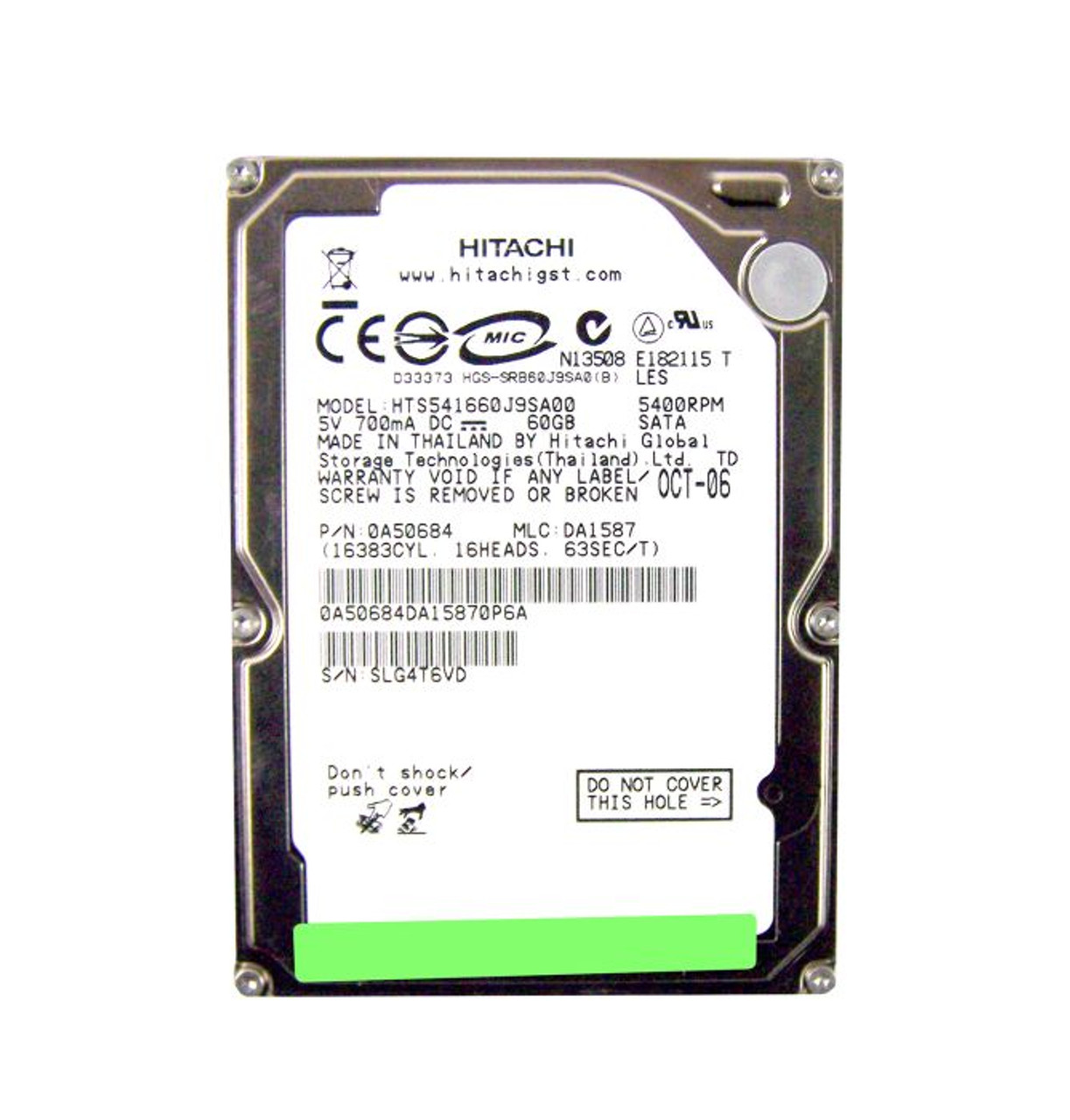 0A50684 | HITACHI | TRAVELSTAR 5K160 SERIES 40GB 5400RPM SATA 1.5GB/S 8MB CACHE 7-PIN 2.5-INCH HARD DRIVE