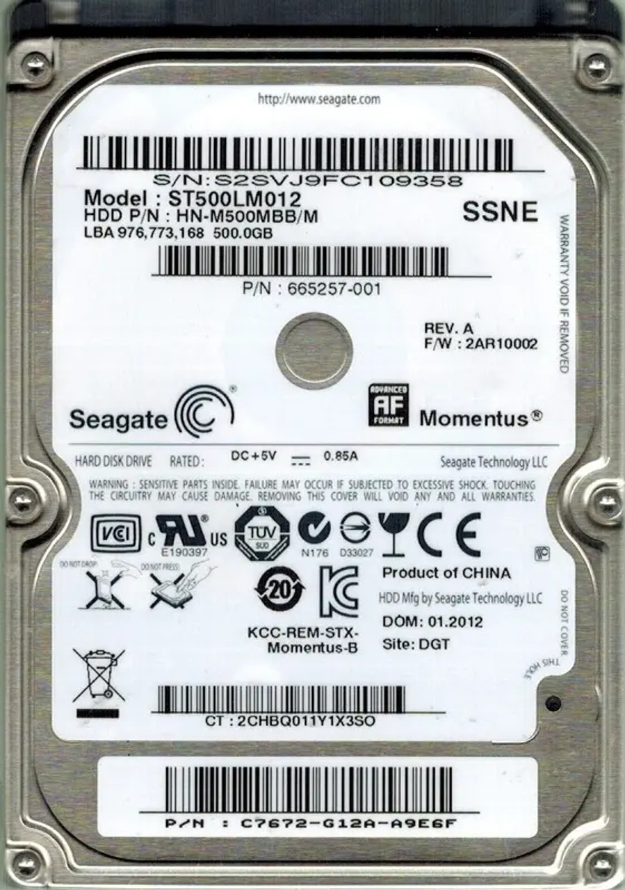 ST500LM012 | Seagate | Momentus 500GB 5400RPM SATA 3GB/s 8MB Cache 2.5-inch Hard Drive