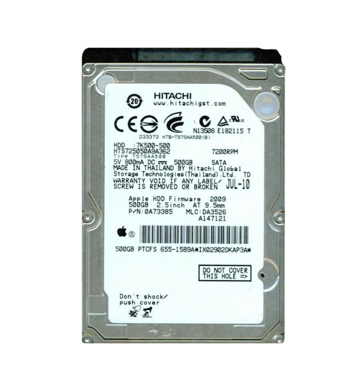 0A73385 | HITACHI | TRAVELSTAR 7K500 SERIES 500GB 7200RPM SATA 3GB/S 16MB CACHE 512E 2.5-INCH HARD DRIVE 0A73385 | HITACHI | TRAVELSTAR 7K500 SERIES 500GB 7200RPM SATA 3GB/S 16MB CACHE 512E 2.5-INCH HARD DRIVE