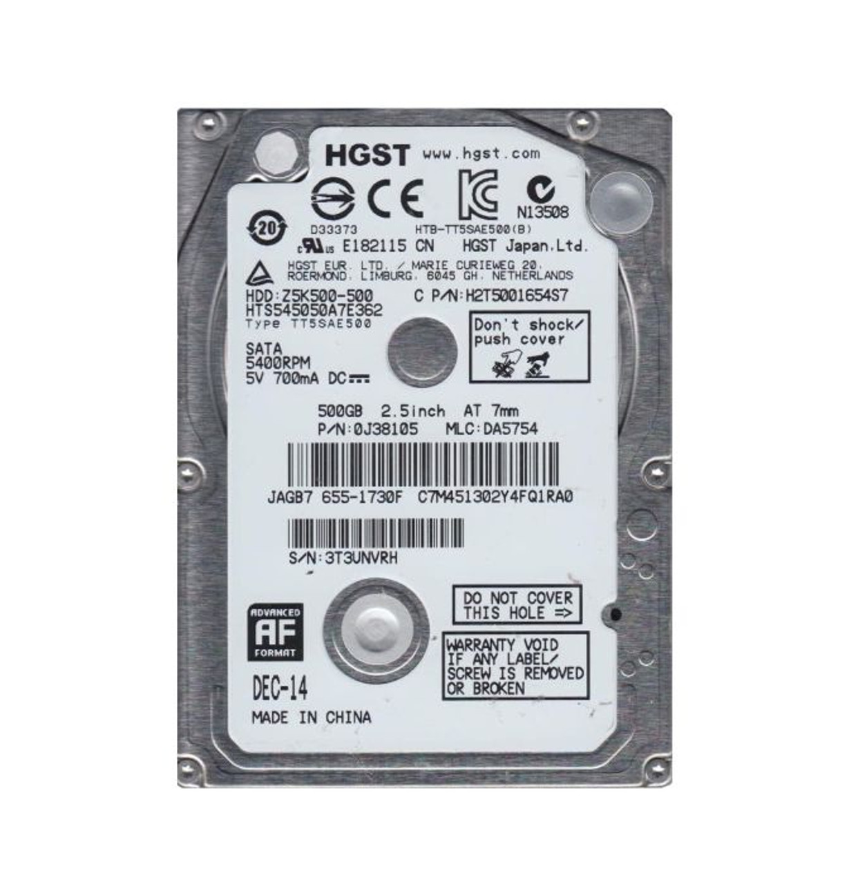 0J38105 | HGST | TRAVELSTAR Z5K500 SERIES 500GB 5400RPM SATA 3GB/S 16MB CACHE 2.5-INCH HARD DRIVE