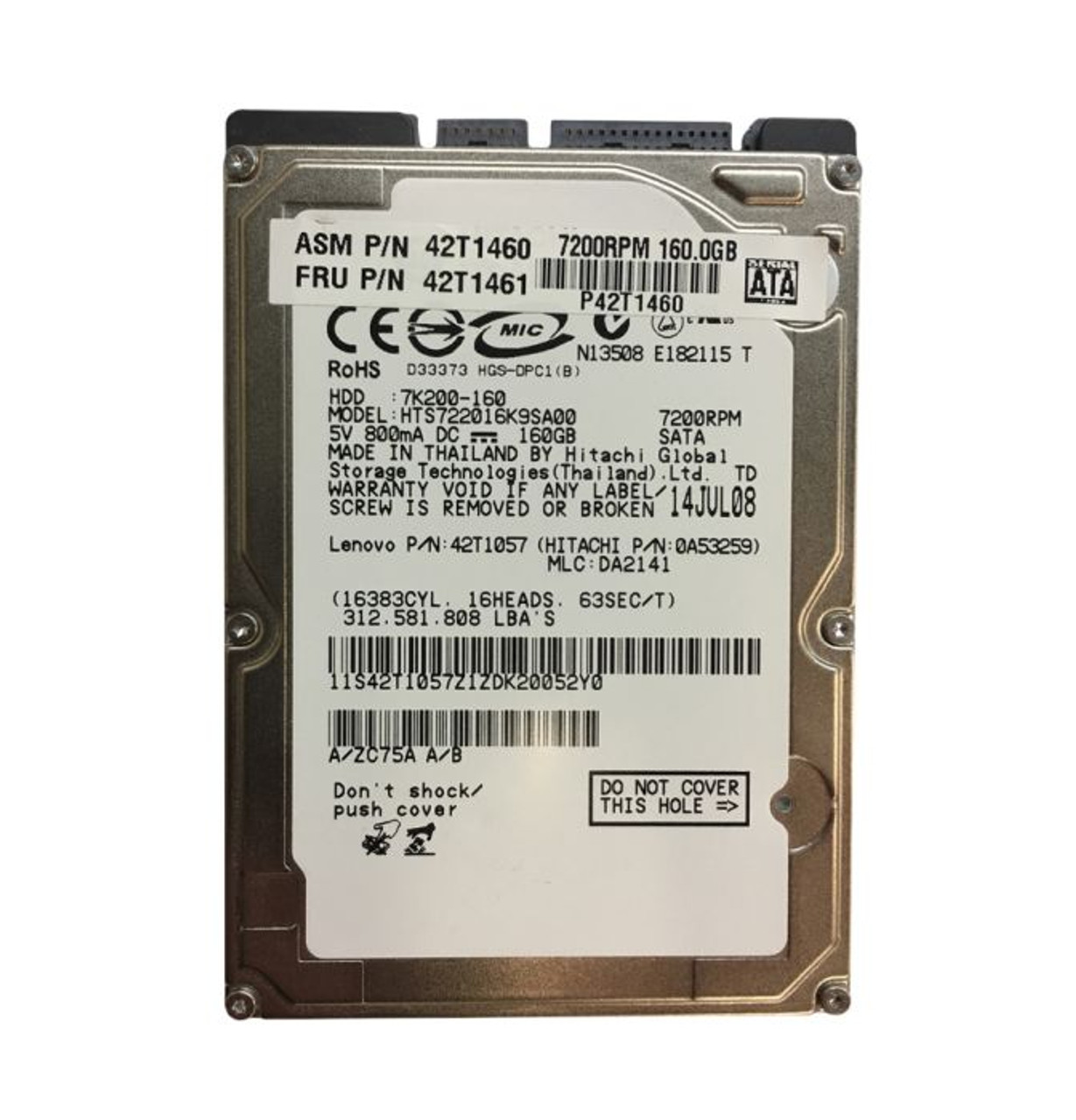 0A53259 | HITACHI | TRAVELSTAR 7K200 SERIES 160GB 7200RPM SATA 1.5GB/S 16MB CACHE 2.5-INCH HARD DRIVE