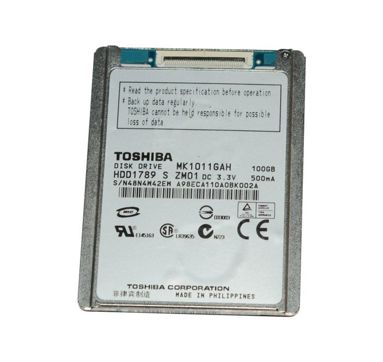 HDD1789 | TOSHIBA | 100GB 4200RPM IDE ULTRA ATA/100 (ATA-6) 8MB CACHE 1.8-INCH HARD DRIVE