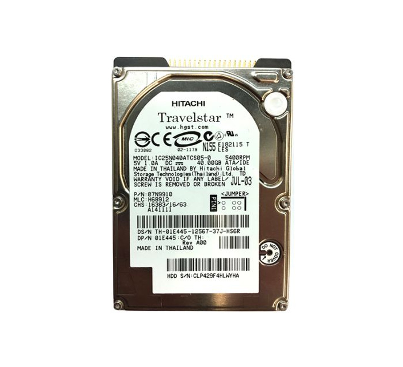 07N9910 | IBM | 40GB IDE 2.5-INCH LAPTOP HARD DRIVE