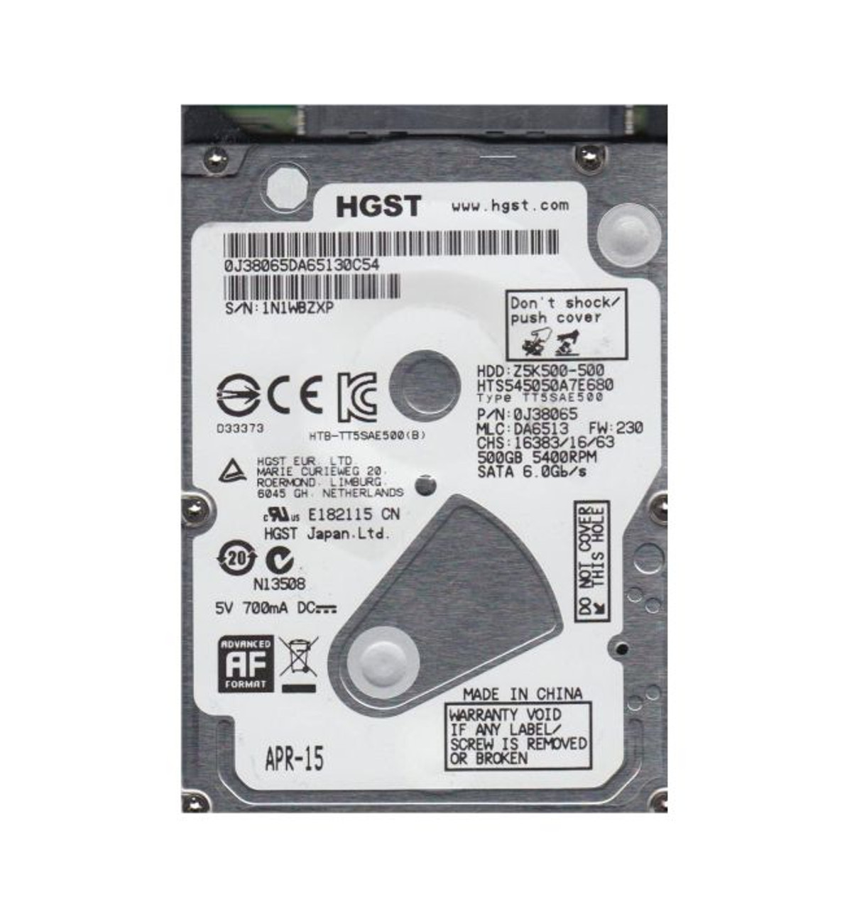 0J38065 | HGST | TRAVELSTAR Z5K500 SERIES 500GB 5400RPM SATA 6GB/S 8MB CACHE 2.5-INCH HARD DRIVE