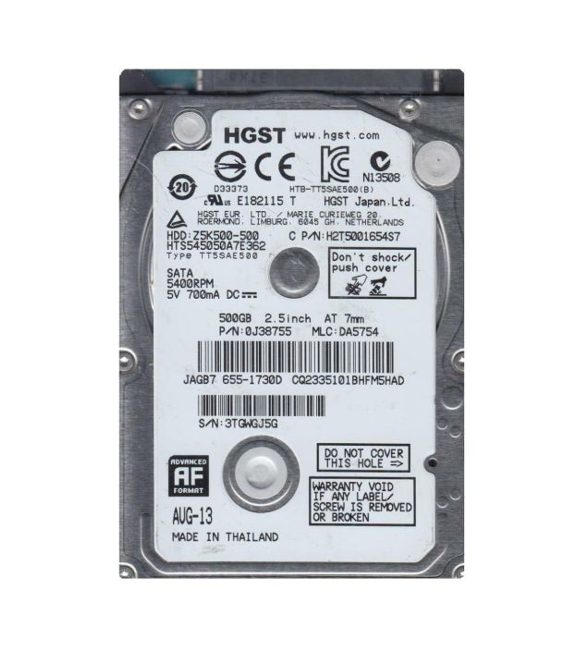 0J38755 | HGST | TRAVELSTAR Z5K500 SERIES 500GB 5400RPM SATA 3GB/S 16MB CACHE 2.5-INCH HARD DRIVE
