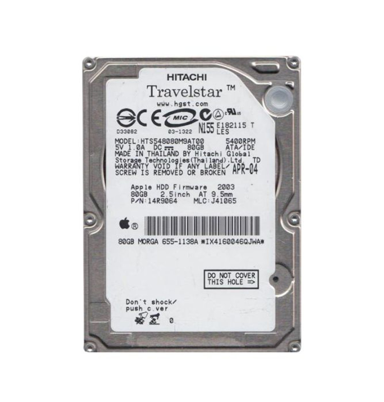 HTS548080M9ATOO | HITACHI | TRAVELSTAR 5K80 SERIES 80GB 5400RPM IDE ULTRA ATA/100 (ATA-6) 8MB CACHE 2.5-INCH HARD DRIVE