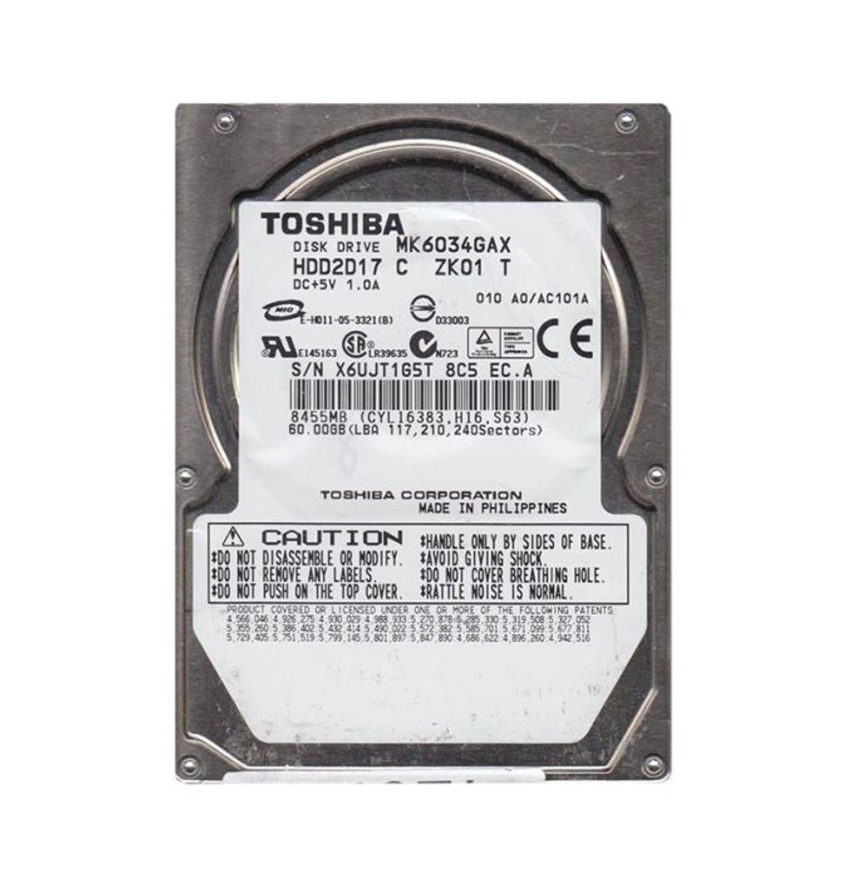 HDD2D17 | TOSHIBA | 60GB 5400RPM IDE ULTRA ATA/100 (ATA-6) 8MB CACHE 2.5-INCH HARD DRIVE