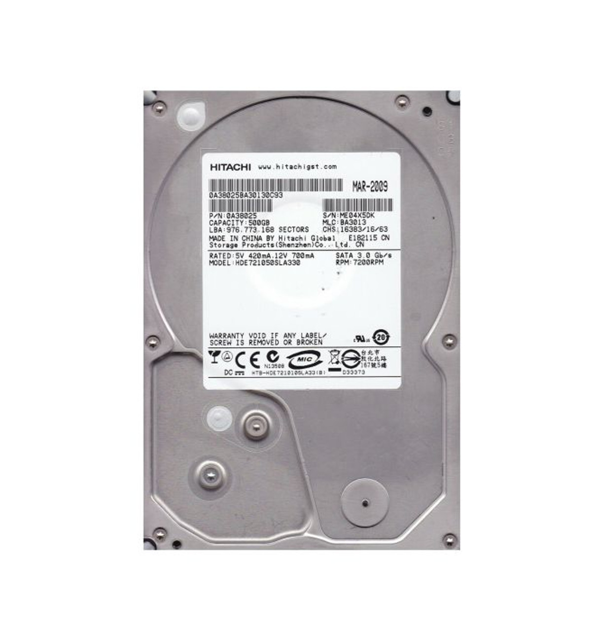 HDE721050SLA330 | HITACHI | DESKSTAR E7K1000 SERIES 500GB 7200RPM SATA 3GB/S 32MB CACHE 3.5-INCH HARD DRIVE