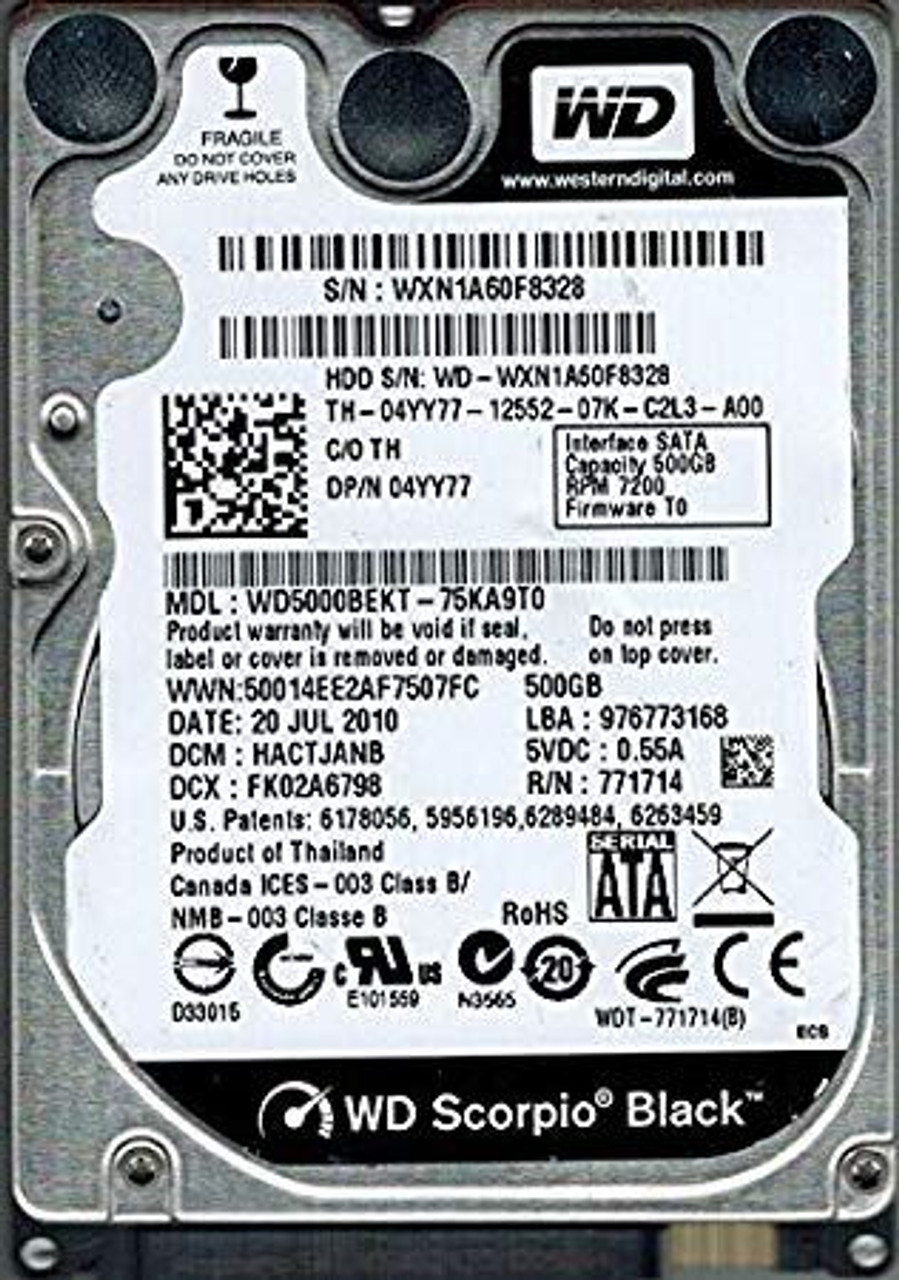 WD5000BEKT | WESTERN DIGITAL | Scorpio Black 500Gb 7200Rpm Sata 3Gb/S 16Mb Cache (Rohs) 2.5-Inch Hard Drive