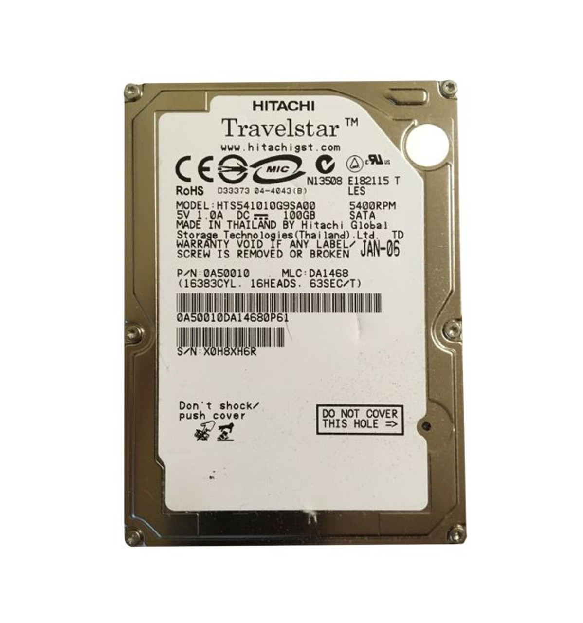 0A50010 | HITACHI | TRAVELSTAR 5K100 SERIES 100GB 5400RPM SATA 1.5GB/S 8MB CACHE 2.5-INCH HARD DRIVE