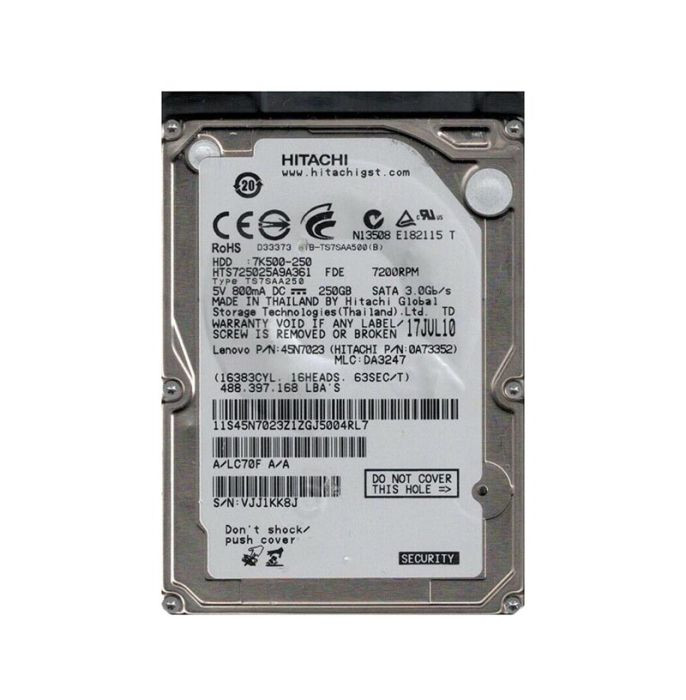 0A73352 | HITACHI | TRAVELSTAR 7K500 SERIES 250GB 7200RPM SATA 3GB/S 16MB CACHE 512E (BULK DATA ENCRYPTION) 2.5-INCH HARD DRIVE