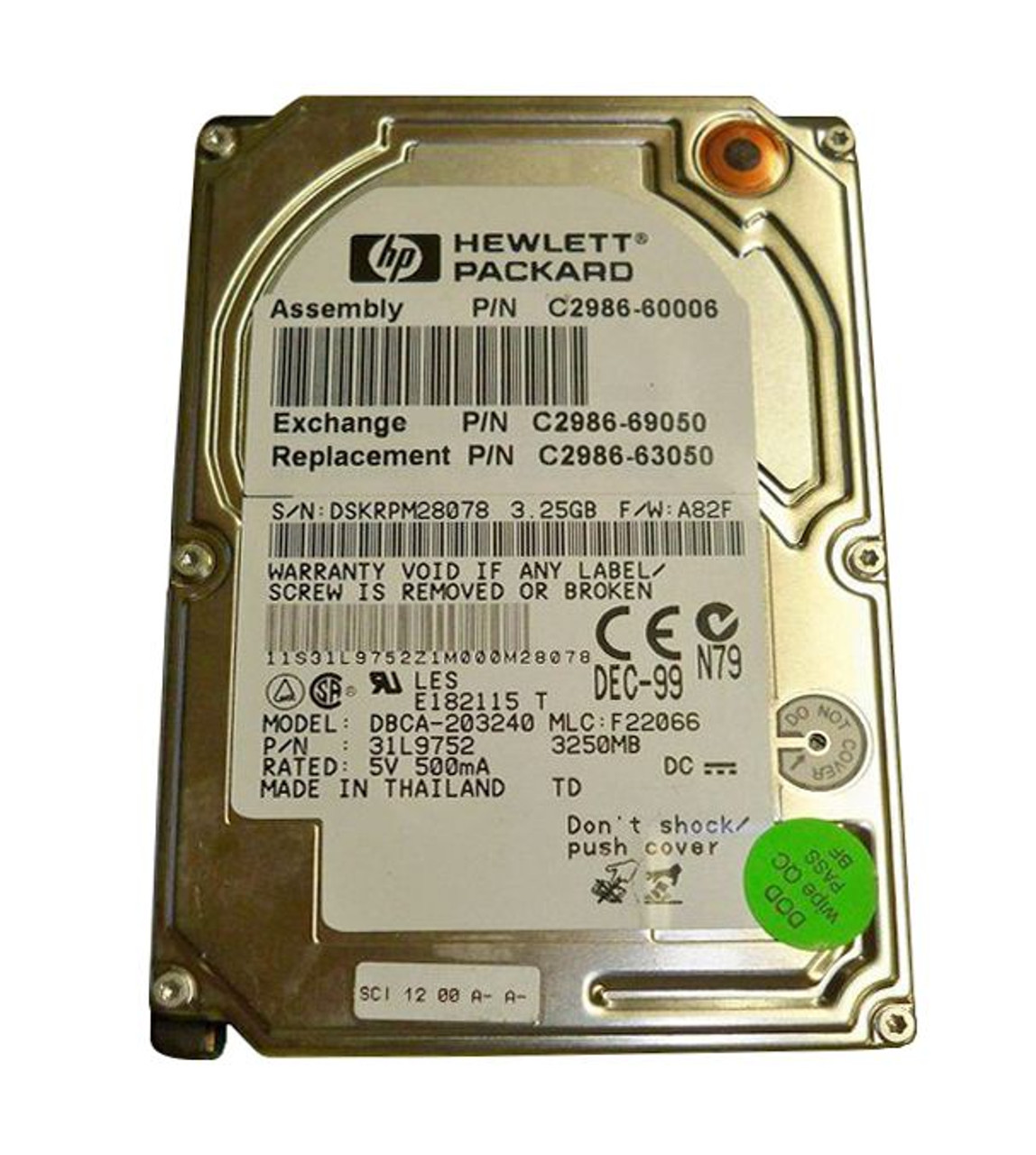 C2986-61009 | HP | 2.1GB 4200RPM IDE 2.5-INCH INTERNAL EIO PRINTER HARD DRIVE FOR LASERJET 8500 SERIES PRINTER