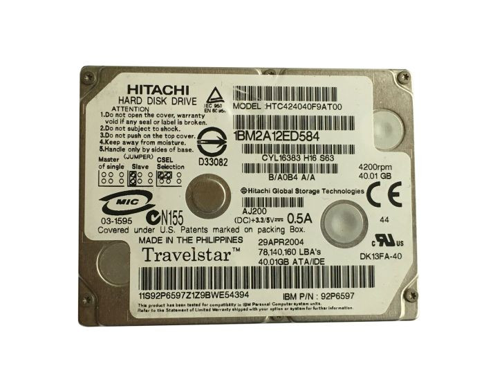 DK13FA-40 | HITACHI | TRAVELSTAR C4K40 SERIES 40GB 4200RPM IDE ULTRA ATA/66 (ATA-5) 2MB CACHE (512) 44-PIN 1.8-INCH HARD DRIVE