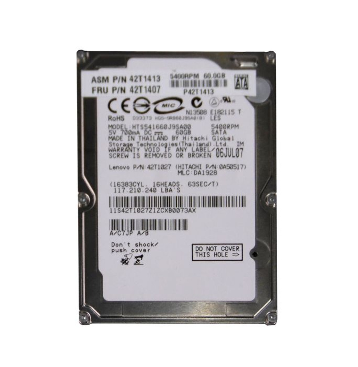 0A50517 | HITACHI | TRAVELSTAR 5K160 SERIES 40GB 5400RPM SATA 1.5GB/S 8MB CACHE 7-PIN 2.5-INCH HARD DRIVE
