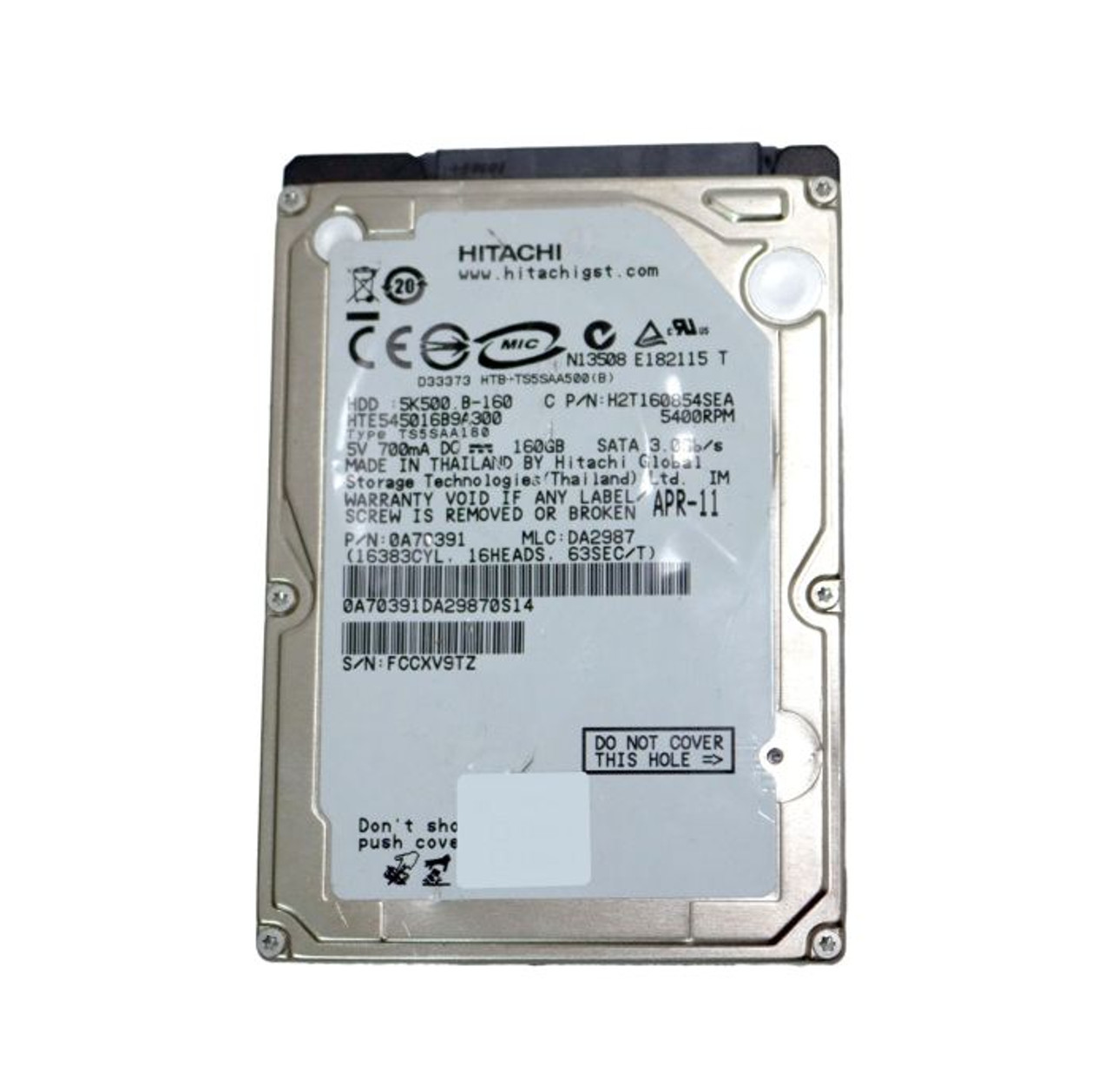 HTE545016B9A300 | HITACHI | TRAVELSTAR 5K500.B SERIES 160GB 5400RPM SATA 3GB/S 8MB CACHE 2.5-INCH HARD DRIVE