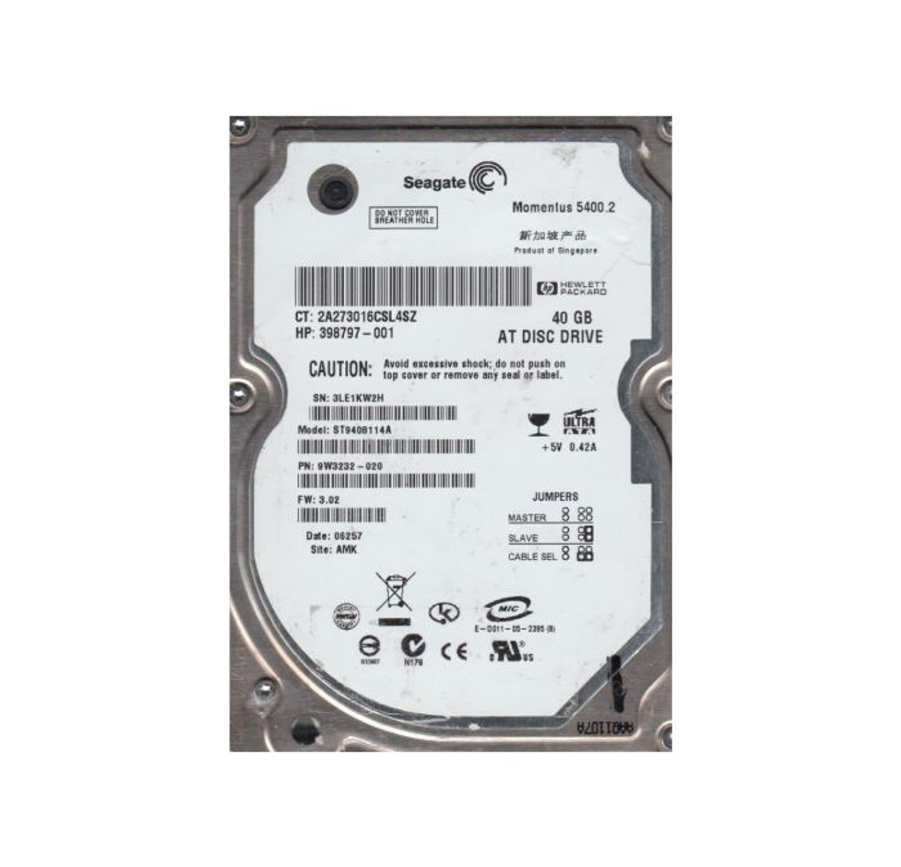 9W3232-020 | SEAGATE | MOMENTUS 5400.2 SERIES 40GB 5400RPM IDE ULTRA ATA/100 (ATA-6) 8MB CACHE (CE) 2.5-INCH HARD DRIVE