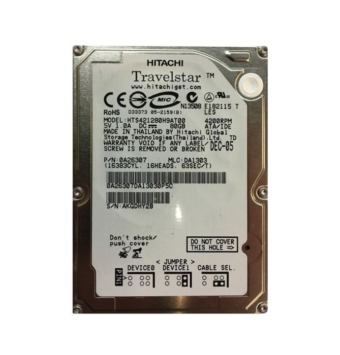 0A26307 | HITACHI | TRAVELSTAR 4K120 SERIES 80GB 4200RPM IDE ULTRA ATA/100 (ATA-6) 8MB CACHE 2.5-INCH HARD DRIVE