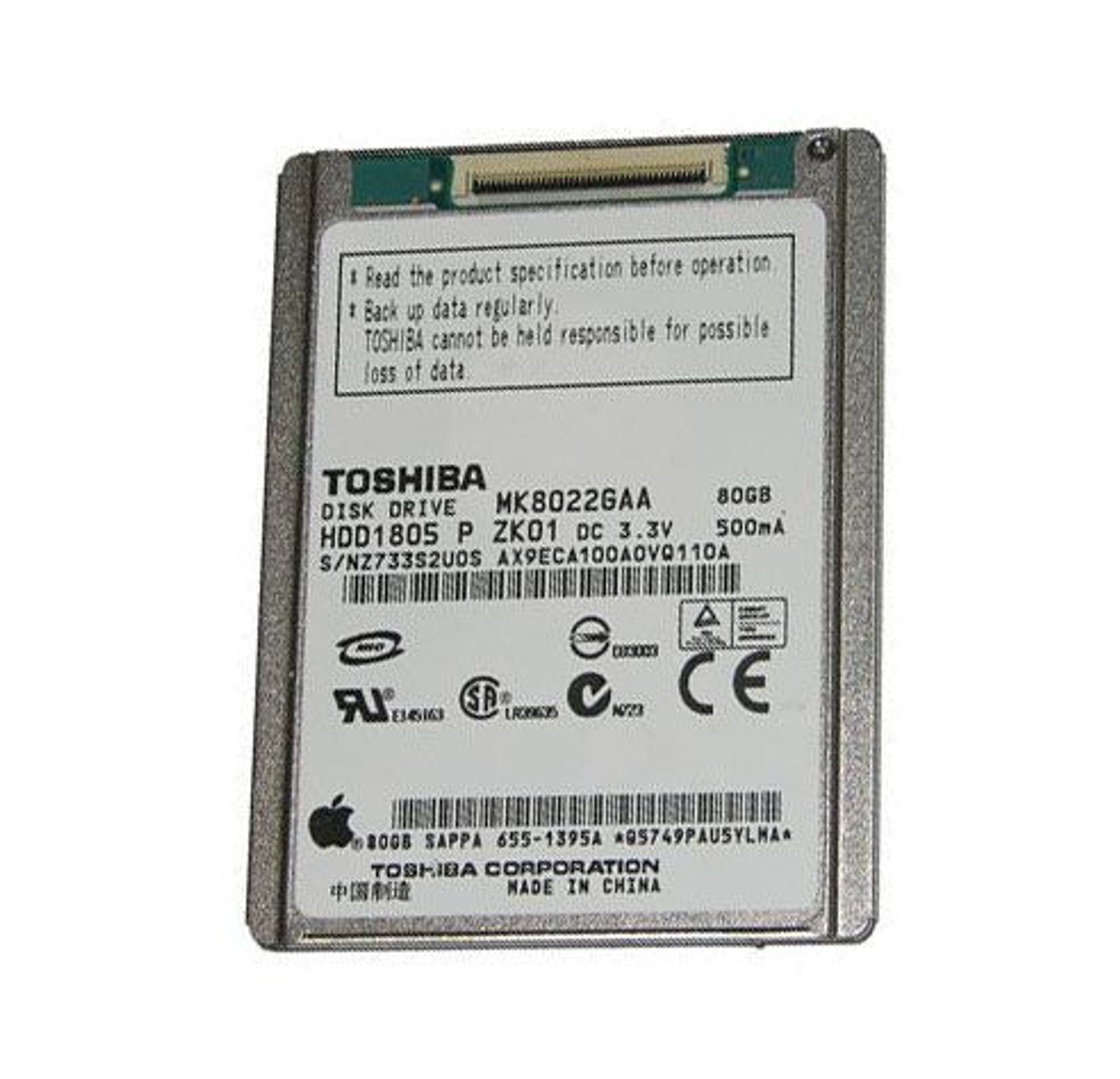 MK8022GAA | TOSHIBA | 80Gb 3600Rpm Ide Ultra Ata/66 (Ata-5) (Zif) 160Kb Cache 1.8-Inch Hard Drive