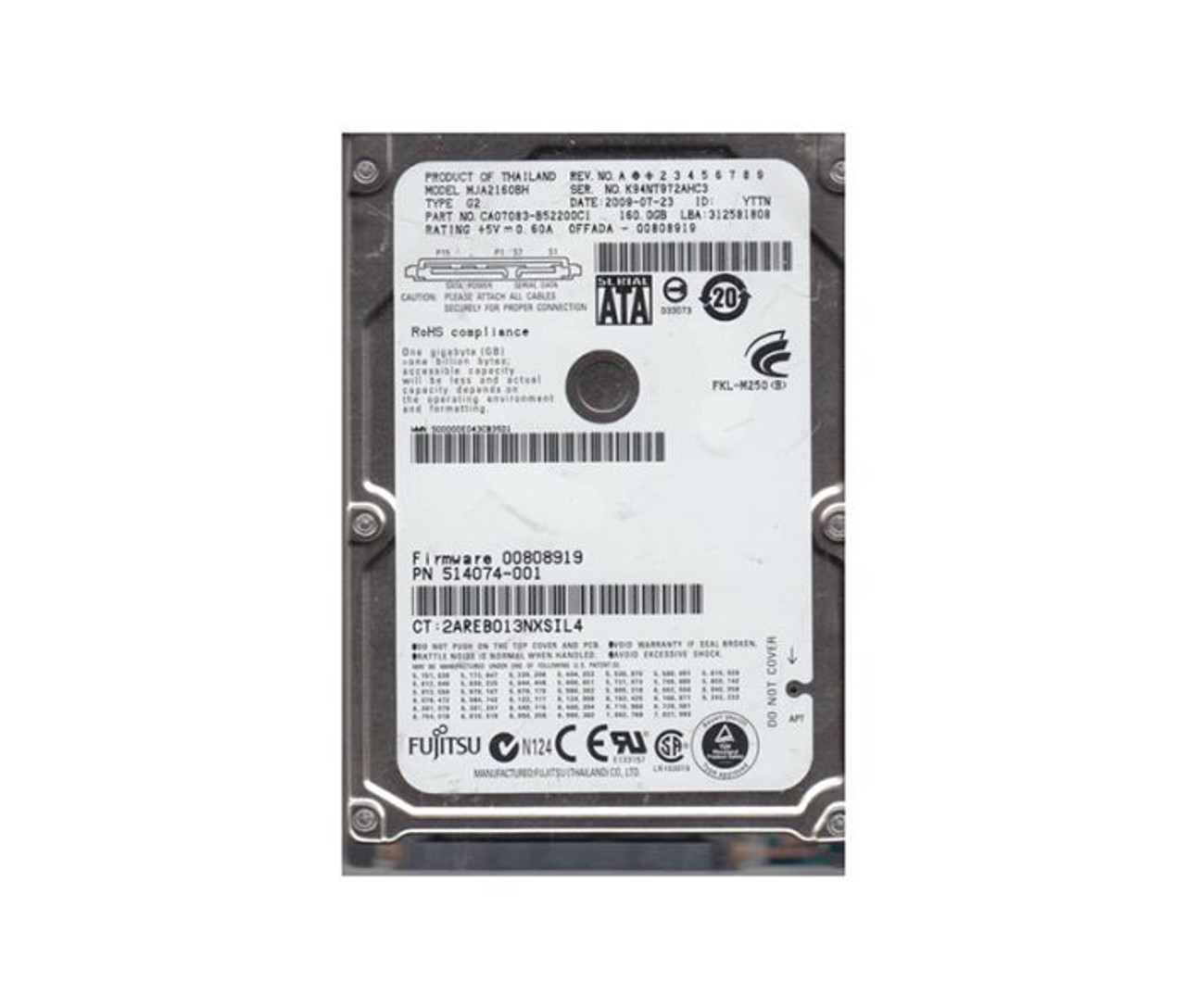 CA07083-B52200C1 | FUJITSU | MOBILE 160GB 5400RPM SATA 3GB/S 8MB CACHE 2.5-INCH HARD DRIVE