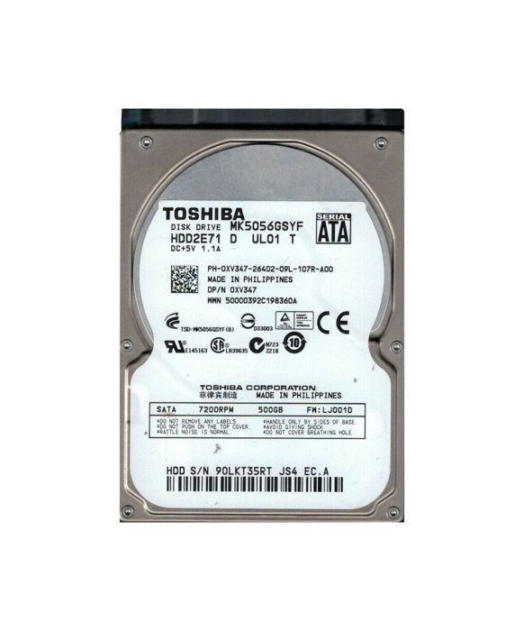 HDD2E71 | TOSHIBA | 500GB 7200RPM SATA 3GB/S 16MB CACHE 2.5-INCH HARD DRIVE