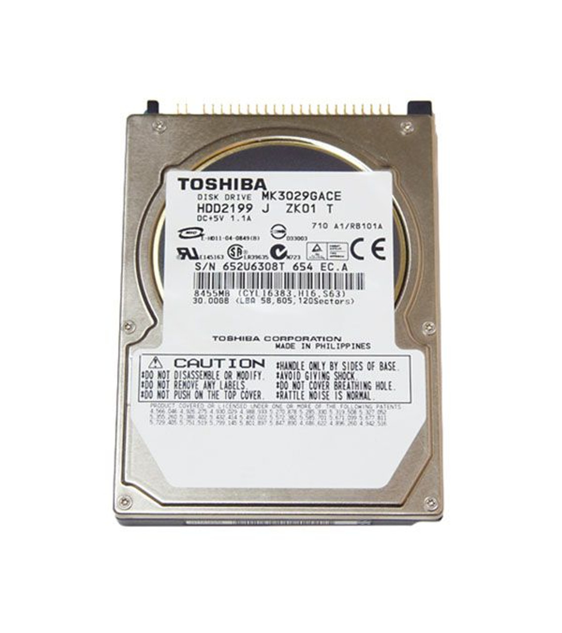 MK3029GACE | TOSHIBA | 30GB 4200RPM IDE ULTRA ATA/100 (ATA-6) 8MB CACHE 2.5-INCH HARD DRIVE