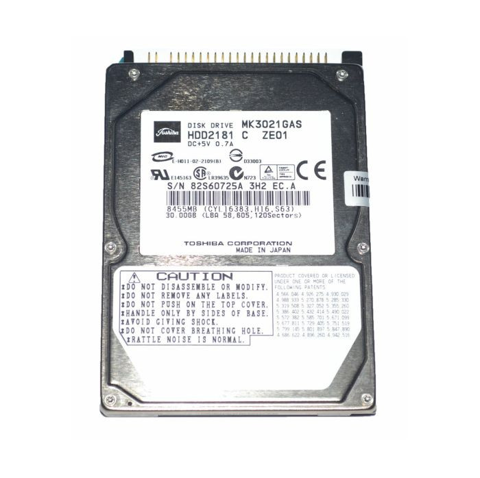 HDD2181 | TOSHIBA | 30GB 4200RPM IDE ULTRA ATA/100 (ATA-6) 2MB CACHE 2.5-INCH HARD DRIVE