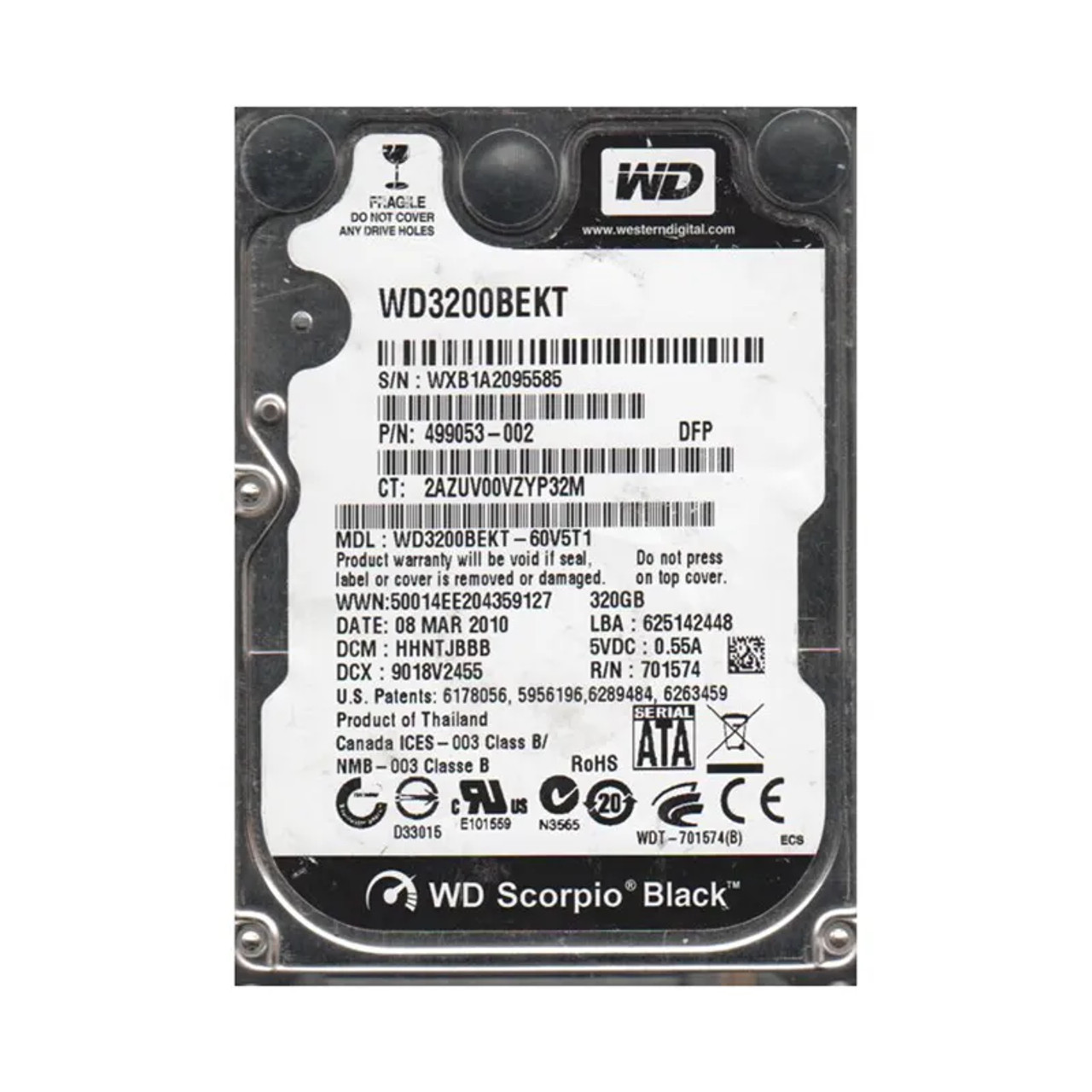 WD3200BEKT-60V5T1 | Western Digital | Scorpio Black 320GB 7200RPM SATA 3GB/s 16MB Cache 2.5-inch Hard Drive