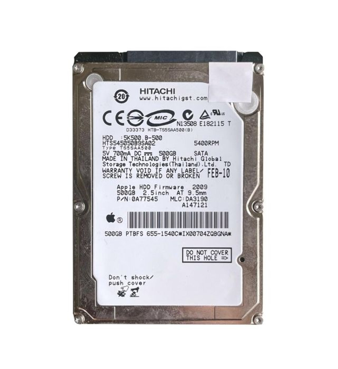 0A77545 | HITACHI | TRAVELSTAR 5K500.B SERIES 500GB 5400RPM SATA 1.5GB/S 8MB CACHE 2.5-INCH HARD DRIVE 0A77545 | HITACHI | TRAVELSTAR 5K500.B SERIES 500GB 5400RPM SATA 1.5GB/S 8MB CACHE 2.5-INCH HARD DRIVE