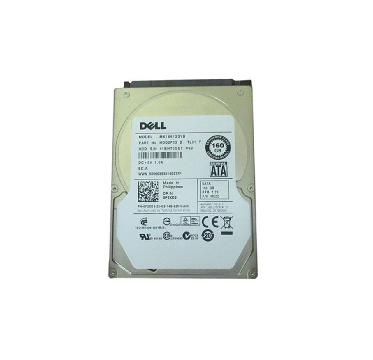 0P2XD2 | DELL | 160GB 7200RPM SATA 3GB/S 16MB CACHE 2.5-INCHHARD DRIVE