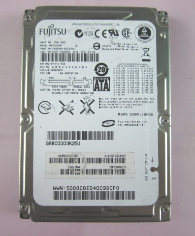 MHX2250BT | FUJITSU | 250Gb 4200Rpm 8Mb Buffer Sata 7Pin 2.5Inch Notebook Hard Disk Drive