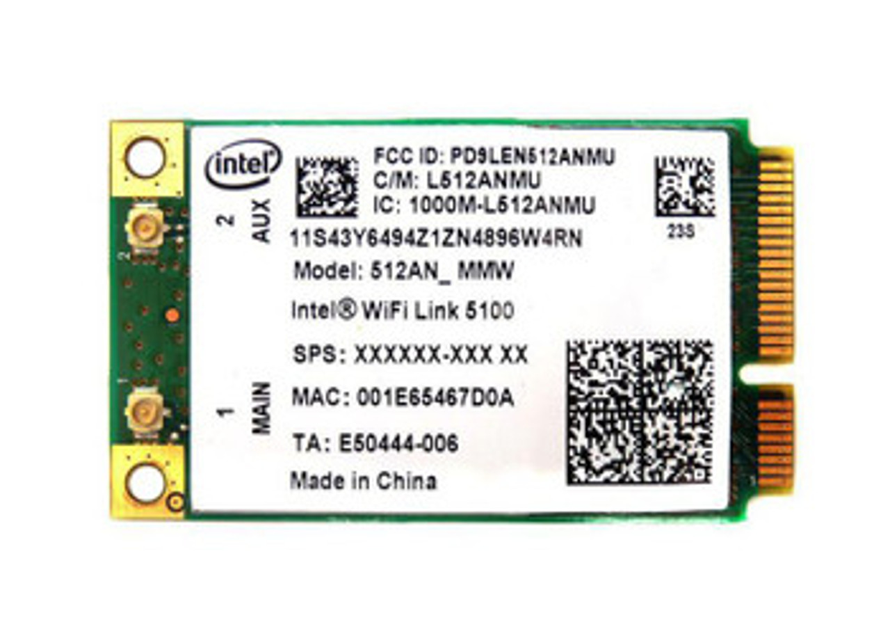 512ANMMWW2 | INTEL | 5100 Series Dual Band 2.4Ghz / 5Ghz 300Mbps Ieee 802.11A/B/G/Draft-N Mini Pci Express Wireless Network Card