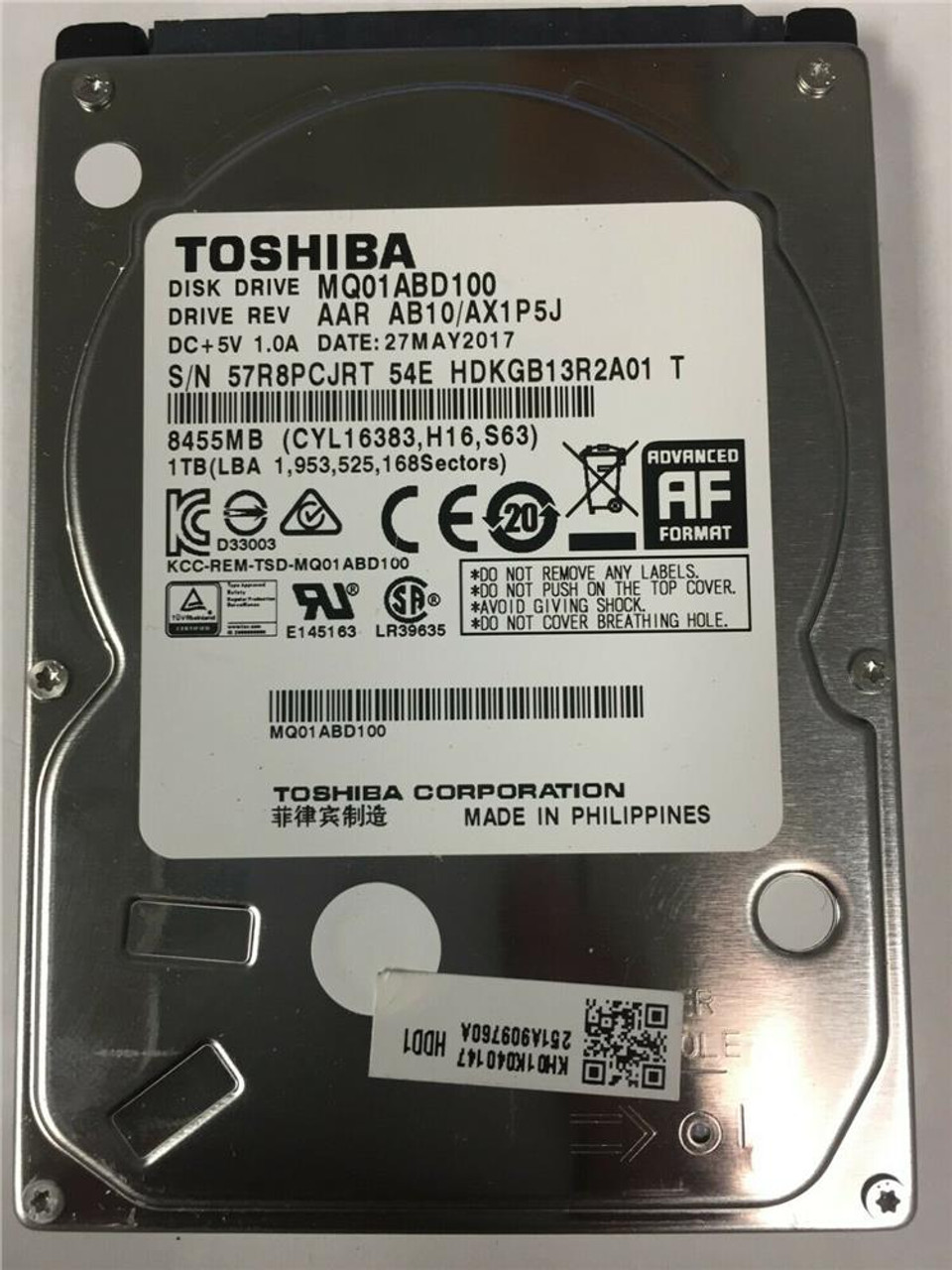 MQ01ABD100 | Toshiba | Mobile 1Tb 5400Rpm Sata 3Gbps 8Mb Cache (512E) 2.5-Inch Internal Hard Drive