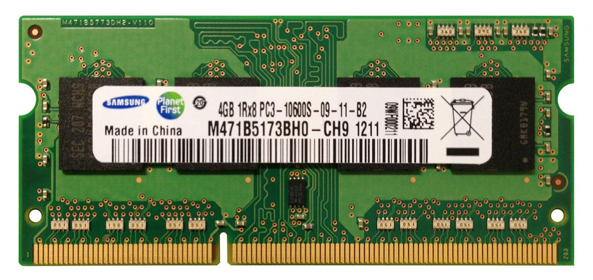 M471B5173BH0-CH9 | Samsung | 4Gb Pc3-10600 Ddr3-1333Mhz Non-Ecc Unbuffered Cl9 204-Pin Sodimm Single Rank Memory Module