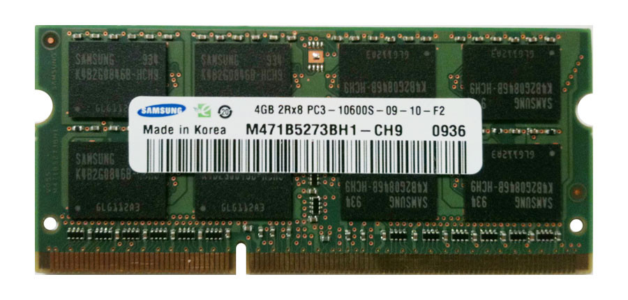 M471B5273BH1-CH9 | Samsung | 4Gb Pc3-10600 Ddr3-1333Mhz Non-Ecc Unbuffered Cl9 204-Pin Sodimm Dual Rank Memory Module